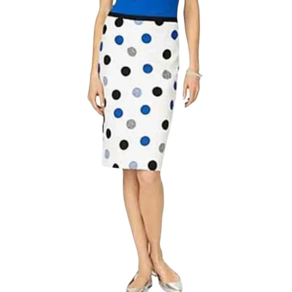 TALBOTS POLKA DOT COTTON  White/Blue/Black Pencil SKIRT Sz 2 - Picture 9 of 10